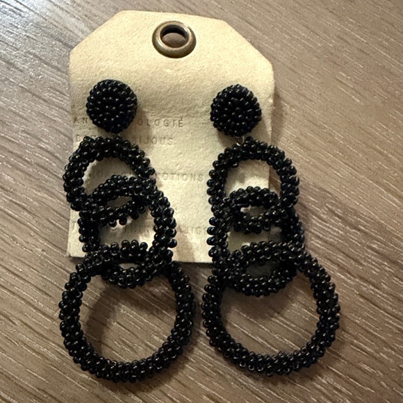 Anthropologie Jewelry - Anthropologie Black Beaded Hoop Earrings